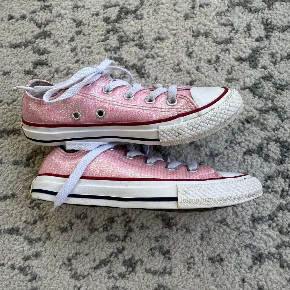 Converse Girls Pink and Red Glitter Low Top Sneakers Youth Size 1